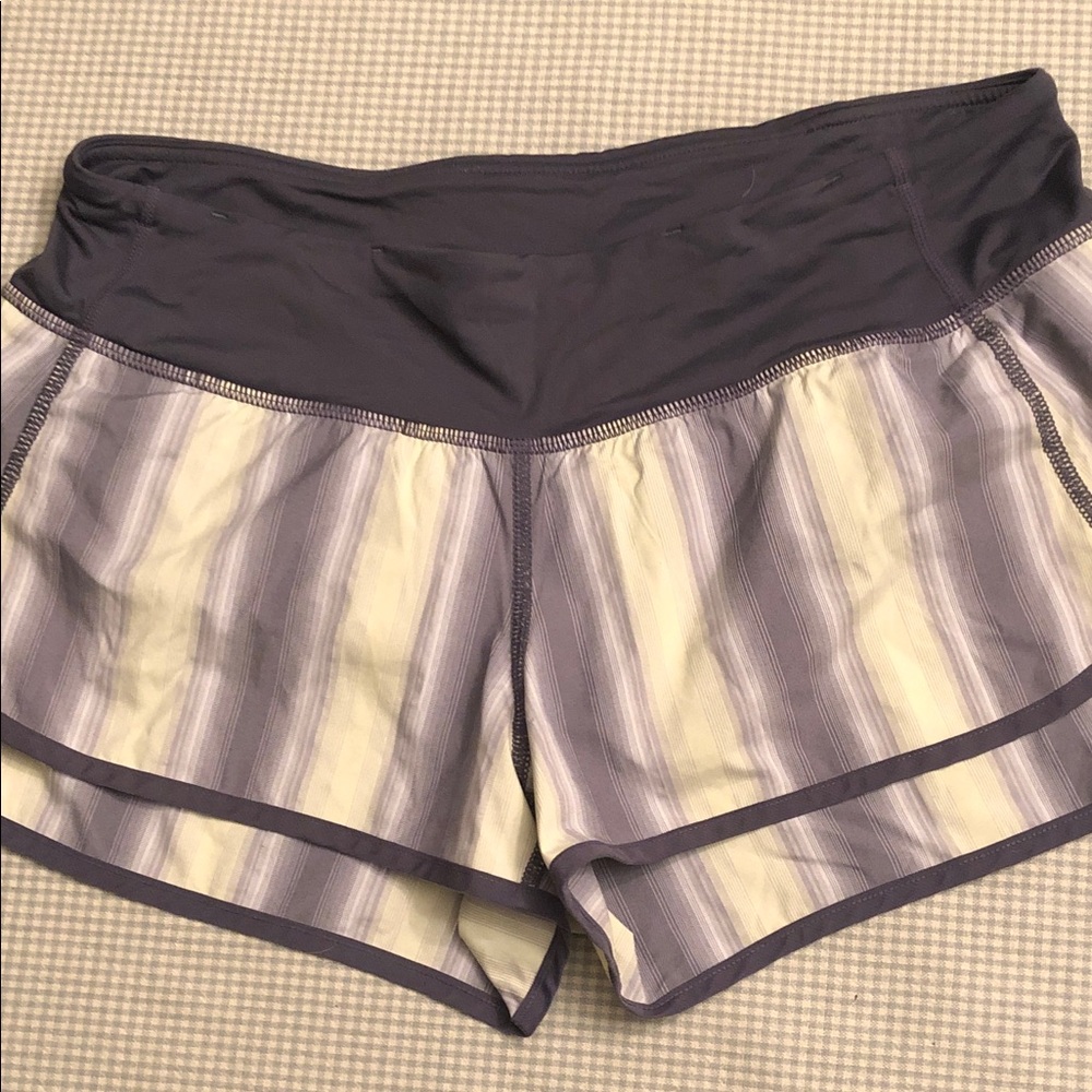 Lululemon Athletica Grey & Yellow Striped Athletic Speed Shorts Size 6 #646
